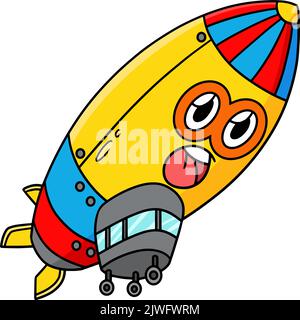 Zeppelin with Face Vehicle Cartoon Colored Clipart Stock Vector
