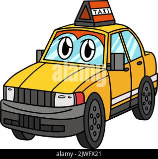 Taxi with Face Vehicle Cartoon Colored Clipart Stock Vector