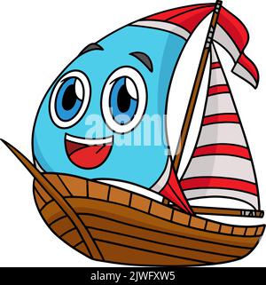 Sailboat with Face Vehicle Cartoon Colored Clipart Stock Vector