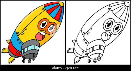 Zeppelin with Face Vehicle Coloring Illustration Stock Vector