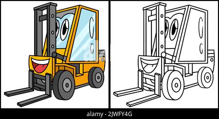 Forklift with Face Vehicle Coloring Illustration Stock Vector