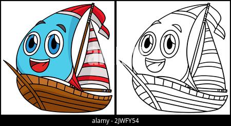 Sailboat with Face Vehicle Coloring Illustration Stock Vector