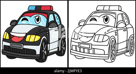 Police Car with Face Vehicle Coloring Illustration Stock Vector