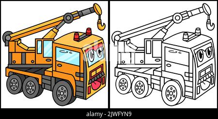 Crane with Face Vehicle Coloring Page Illustration Stock Vector