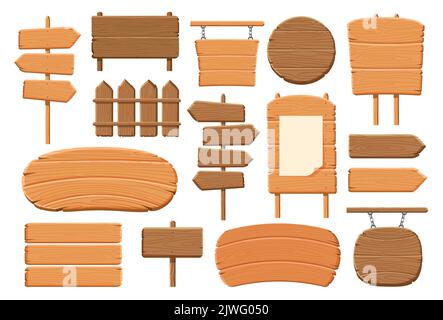 Set of pointers signs and planks. Wooden signboard collection. Vector illustration isolated on white background Stock Vector
