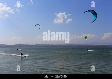 Kitboarders Kite boarders, Crescent Beach, Nova Scotia, Canada Stock Photo