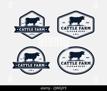 Vintage Retro Angus Cattle Livestock for Beef Logo Design Vector Stock ...