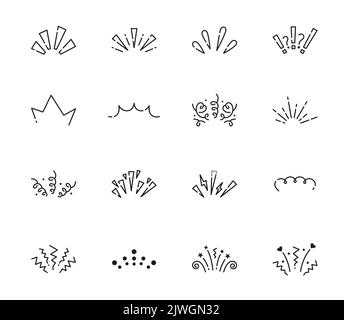 Line doodle sparkle, sun shine and sunburst rays, vector bursts and hand drawn starburst. Doodle line explosion circles and spark elements of sunshine light, fireworks or cartoon confetti splatter Stock Vector