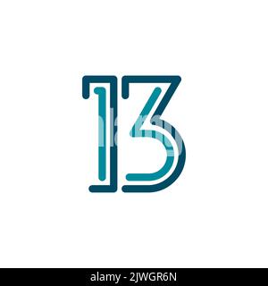 Letter B and 13 Logo Vector, icon, symbol and illustration template. Isolated on white background. Stock Vector