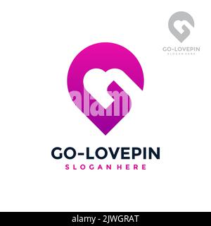 Letter G for love location logo design template. Concept of favorite place isolated with flat style icon modern. Creative map pointer with heart vecto Stock Vector