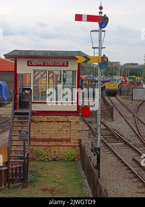 Traditional Victorian railway signalbox, Crewe Station A, at Cheshire, England, UK, CW1 2DB Stock Photo