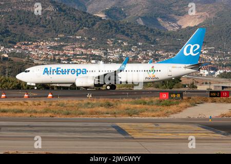 Malaga, Spain. 21st Aug, 2022. An Air Europa Boeing 737-800 ready to leave Malaga Costa del Sol airport.Air Europa is the third-largest Spanish airline after Iberia and Vueling. The airline is headquartered in Mallorca, Spain and has its main hub in Madrid-Barajas Airport with focus city operations at Palma de Mallorca Airport and Tenerife North Airport. Air Europa flies to over 44 destinations. (Photo by Fabrizio Gandolfo/SOPA Images/Sipa USA) Credit: Sipa USA/Alamy Live News Stock Photo