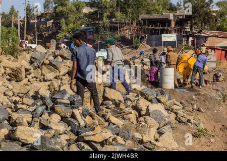 LALIBELA, ETHIOPIA - MARCH 29, 2019: Road construction in Lalibela village, Ethiopia Stock Photo