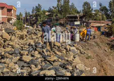 LALIBELA, ETHIOPIA - MARCH 29, 2019: Road construction in Lalibela village, Ethiopia Stock Photo