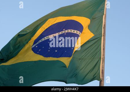 salvador, bahia, brazil - september 5, 2022: flag of Brazil is seen on a flagpole in the city of Salvador. Stock Photo