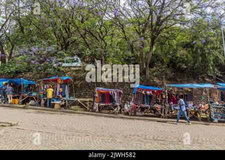 LALIBELA, ETHIOPIA - MARCH 29, 2019: Souvenir stalls in Lalibela, Ethiopia Stock Photo