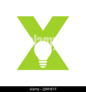 Letter X Electric Logo Combine With Electric Bulb Icon Vector Template. Light Bulb Logotype Sign Symbol Stock Vector