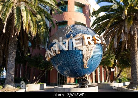 Santa Monica, CA, USA - July 6, 2022: A globe sign outside Universal Music Group operational headquarters in Santa Monica, California, U.S Stock Photo