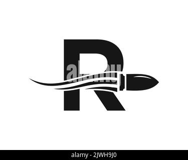 Initial Letter R Shooting Bullet Logo With Concept Weapon For Safety and Protection Symbol Stock Vector