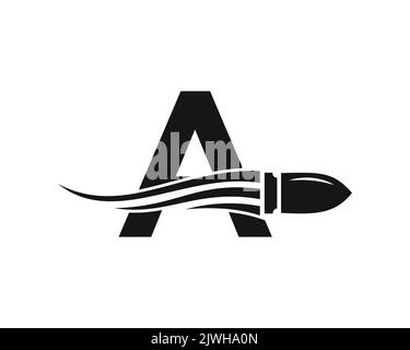 Initial Letter A Shooting Bullet Logo With Concept Weapon For Safety and Protection Symbol Stock Vector