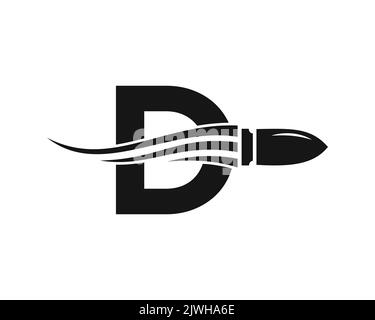 Initial Letter D Shooting Bullet Logo With Concept Weapon For Safety and Protection Symbol Stock Vector