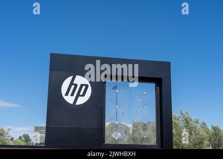 A HP logo at Rancho Bernardo Corporate Offices in San Diego, CA, USA ...