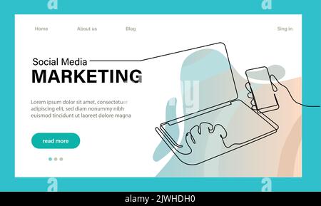 Landing page template of Social media marketing. Modern outline design concept of web page design for website and mobile website. Easy to edit and customize. Vector illustration Stock Vector