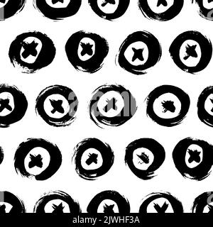 Seamless pattern with bold circles and crosses. Stock Vector