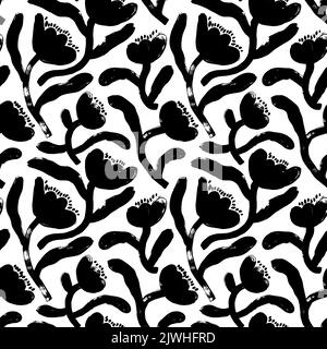 Seamless pattern with hand drawn abstract flowers Stock Vector