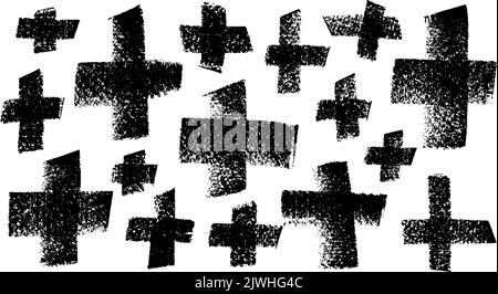 Black vector cross symbols drawn in charcoal. Stock Vector