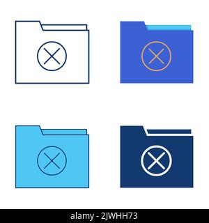 Folder with cross symbol icon set in flat and line style. Crossed out personal file. Vector illustration. Stock Vector