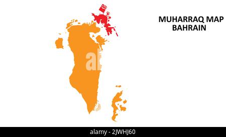 Muharraq State and regions map highlighted on Bahrain map. Stock Vector