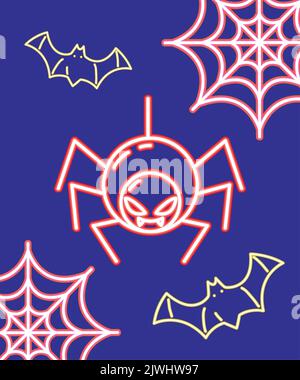 halloween neon spider and web Stock Vector