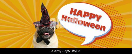 Advertising banner for Halloween party with funny pug dog Stock Photo
