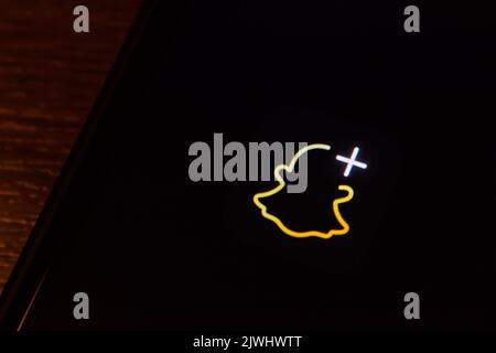 Vancouver, CANADA - Sep 3 2022: Snapchat Plus logo on iPhone. Snapchat