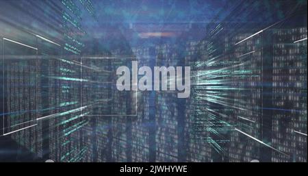 Image of round scanner and data processing over multiple screens of mosaic squares Stock Photo