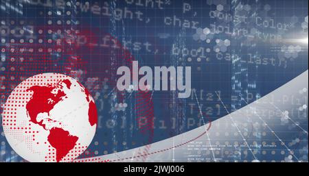Image of spinning globe and data processing over grid network against ...