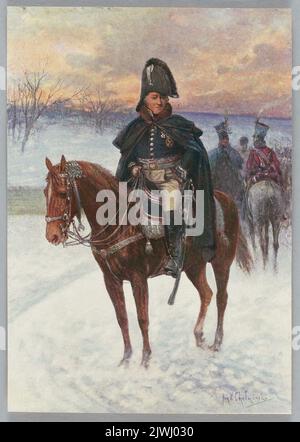 Reproduction of a painting: Chełmiński, Jan (1851-1925), Napoleon na koniu [Napoleon on a horse]; excerpt from an album. unknown, publisher Stock Photo