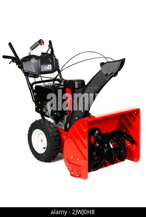A red snow blower, snow thrower, snow removal equipment isolated on a white background. Stock Photo