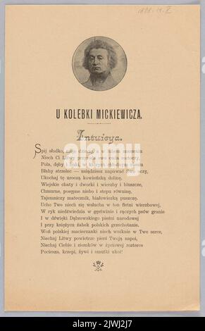 Brochure Entitled ‘The Origins of Mickiewicz’ with a portrait of the poet according to a daguerreotype from the year 1842 and poems by Kornel Fischer. Drukarnia 'Ludowa' we Lwowie (1874-1910?), printing house, Gubrynowicz i Schmidt, Gubrynowicz i Syn (1868-1939), publisher Stock Photo