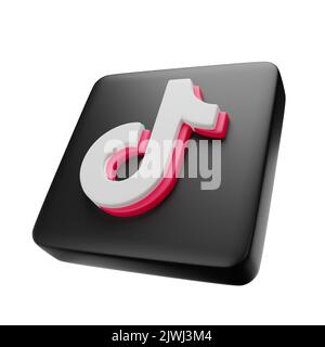 Phitsanulok , Thailand - SEPTEMBER 06, 2022 : Tiktok 3D square icon on isolated white background . Embedded clipping paths . 3D rendering . Stock Photo