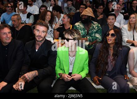 Dior Fashion week: David Beckham, Cruz Beckham,  Naomi Campbell, Jessica Biel, Justin Timberlake, J Balvin, Olivier Rousteing, Orelsan,  Russell Stock Photo