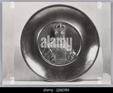 Photograph of a silver plate showing Władysław Jagiełło with royal insignia. unknown, photographer Stock Photo