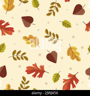 Collection of flat autumn patterns with colorful leaves Stock Vector