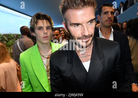 Dior Fashion week: David Beckham, Cruz Beckham,  Naomi Campbell, Jessica Biel, Justin Timberlake, J Balvin, Olivier Rousteing, Orelsan,  Russell Stock Photo