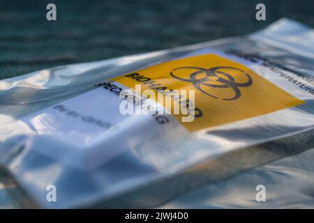 Plastic specimen bag for COVID-19 rapid home test Stock Photo