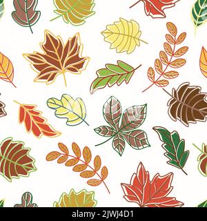 pattern of multi-colored autumn leaves with a bright stroke Stock Vector