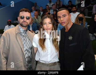 Dior Fashion week: David Beckham, Cruz Beckham,  Naomi Campbell, Jessica Biel, Justin Timberlake, J Balvin, Olivier Rousteing, Orelsan,  Russell Stock Photo