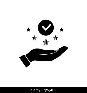 ustomer satisfaction icon. Reputation 5 stars line icon with thumb up. Quality review with feedback template. Customer reputation concept vector illus Stock Vector