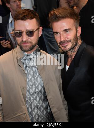 Dior Fashion week: David Beckham, Cruz Beckham,  Naomi Campbell, Jessica Biel, Justin Timberlake, J Balvin, Olivier Rousteing, Orelsan,  Russell Stock Photo